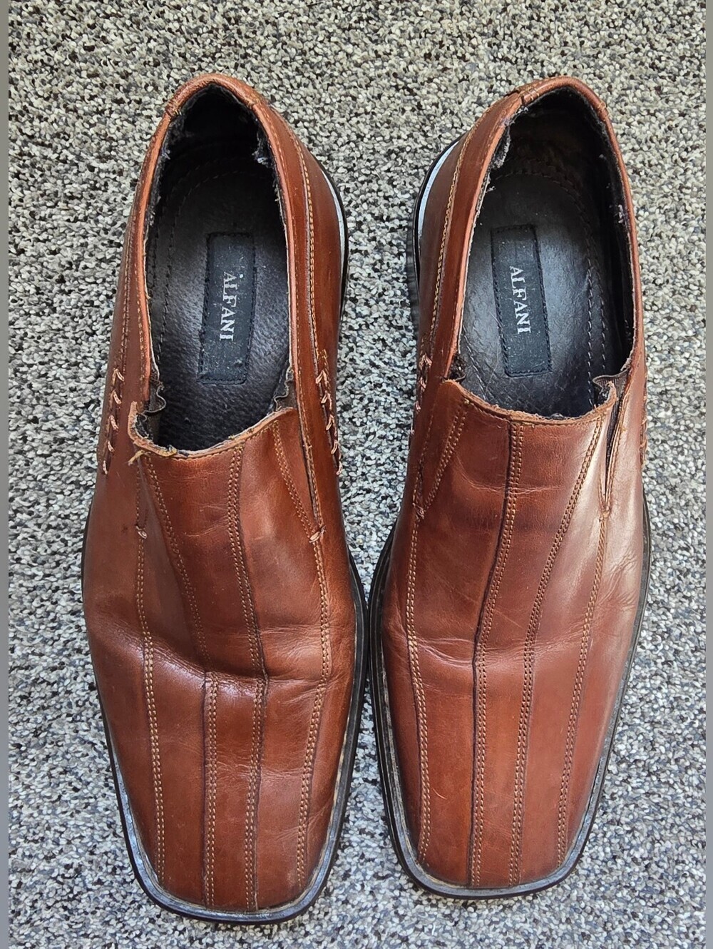 Alfani Men's Brown Leather Square Toe Slip On Loafers Shoes Size 8.5 M - Picture 4 of 10